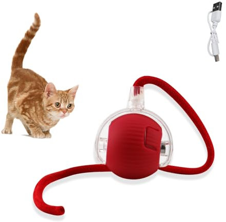 VicBou Smart Cat Toy Ball, Elektrisch Interaktiver Spielball mit Schwanz, 3 Modi, Katzenspielzeug Ball für Erwachsene Katzen, Robust, Kaubeständig, Wiederaufladbar, für Alle Böden