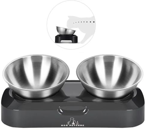H&A PETCARE Raised Cat Bowl,0 & 15° Cat Bowls With Stand Tilted Design, Elevated Cat Bowls With Stainless Steel Water Bowl And Food Bowl, Pet Feeding Bowls For Cats And Small Dogs, Food-Grade Material