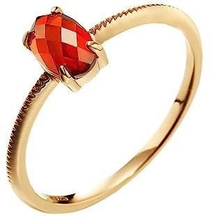 Tolldek Anello in vero oro rosa, 18 carati, Au750, classico, con filato rosso, taglio ovale, 18 carati, oro rosa 18 carati, coppia di anelli di fidanzamento da donna, Oro rosa 18 K, Granato