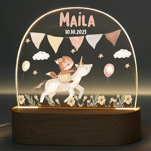 MINIHELDEN - Personalisiertes Nachtlicht Kinder, Dimmbares Nachttisch LED Lampe für Kinderzimmer Deko, Nacht-Licht Baby Geschenke für Mädchen und Jungen zur Geburt, Taufe und als Ostergeschenk