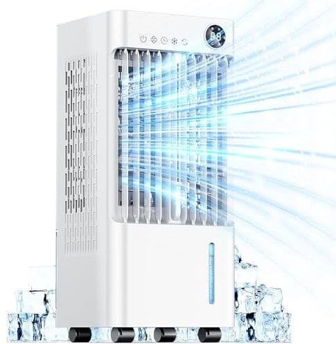 Air Cooler 5.2L, Mobile Air Conditioners with Remote Control, 4-IN-1 Portable Air Conditioners, Evaporative Air Cooler with 3 Speeds, 120°Oscillation,24H Timer, Portable Ac for Room Home Office