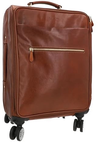 Gusti Reisetasche Leder - Asia Reisetrolley Koffer Reisetasche mit Rollen Damen Herren braun Leder
