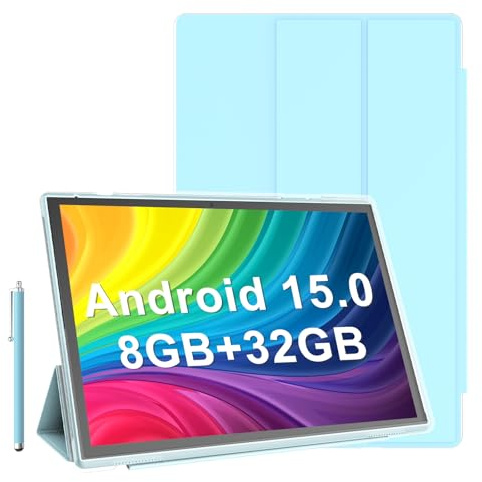 Tableta de 10 pulgadas Android 14 tabletas con funda 6 GB RAM+32 GB ROM + 1024 GB de expansión, tableta de batería de 6000 mAh, 2 MP + 8 MP doble cámara WiFi-6 10.1 pulgadas IPS HD pantalla táctil,