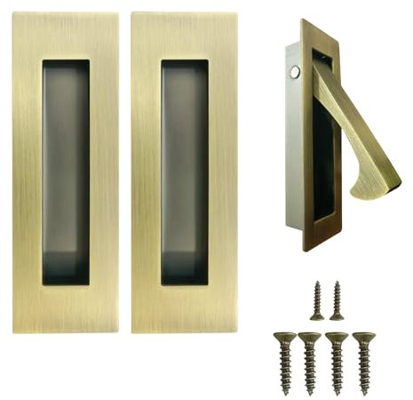 senharvest Pocket Door Handles and Edge Pull Antique Brass, 6Inch Pull Hardware Latch,Recessed Finger Flush Pulls,for Closet,Sliding,Barn Door