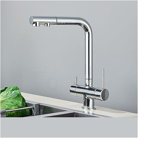 Filtro dell'acqua Rubinetto cucina nero tira fuori filtro flessibile cucina cucina ottone 2 in 1 rubinetto a miscelatore a caldo e freddo (rubinetto cromato)