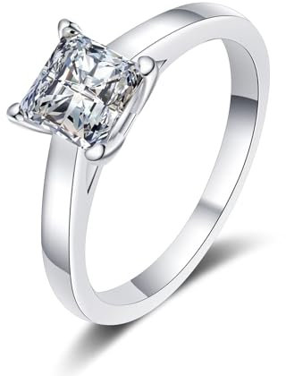 Verlobungsring Damen Fantasy, Engagement Ring Set 18 Karat (750) Weißgold Quadratisch mit 2 Karat Weiß Prinzessschliff Laborgewachsener Diamant Größe 62 (19.7)