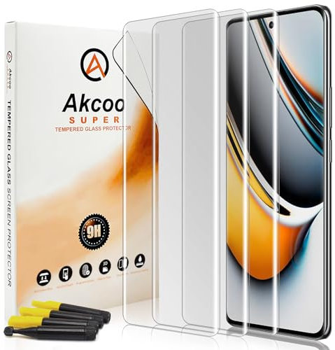 Akcoo Protector de cristal blindado para Realme 11 Pro / 11 Pro Plus, 3 unidades, reparación de arañazos, borde a borde, cobertura completa, tacto sensible, fundas amigables, compatible con