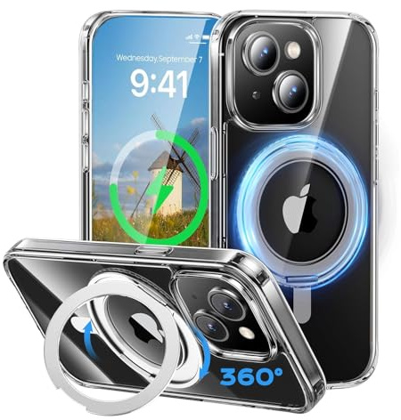 MAGIC JOHN für iPhone 15 Hülle [Kompatibel mit MagSafe] mit 360° Magnetständer Handyhülle Fallschutz mit Stoßdämpfung, Kratzfest, Stoßfest, Transparent