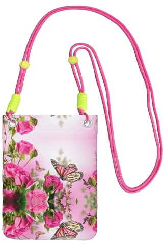 KAPPTYY Modische Handytasche, Motiv: Schmetterling, küssende Blumen, universelle Outdoor-Handytasche, Gadget-Tasche, geeignet für jedes Handy, Fuchusia, Einheitsgröße