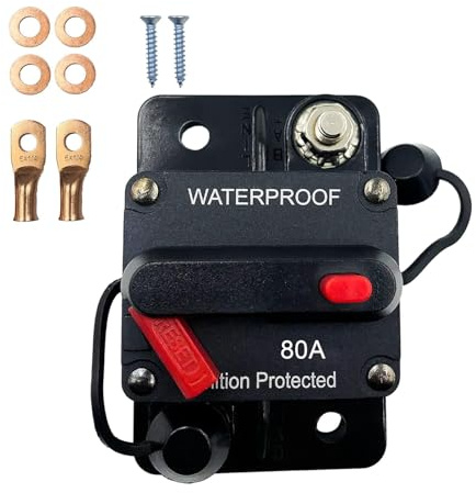 SPTSSWET Disjoncteur De Voiture 12 V-48 V DC Étanche,80A | Avec Support De Fusible à Réinitialisation Manuelle, Pour Voiture, Bateau, ATV