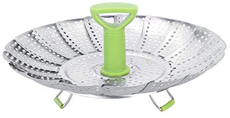 Nikou Edelstahl Faltbar Mesh Geschirr Dampfgarer Korb Küche Kochen Werkzeug Lebensmittel Dampfgarer Rack für Obst und Gemüse 24cm Einstellbare Höhe Einfach zu Verstauen