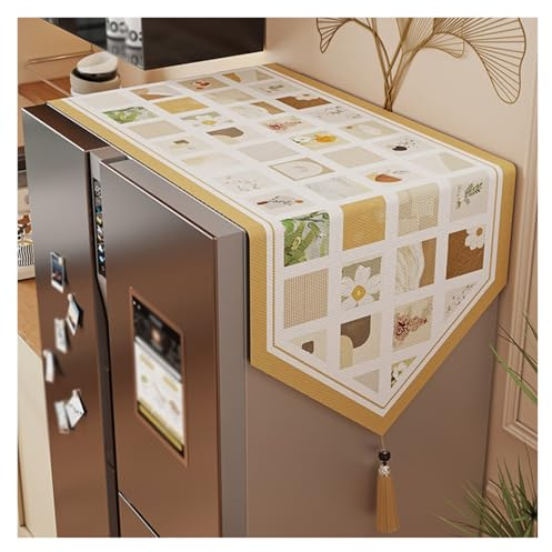 Vnook KüHlschrank Staubschutz, Einzel/Doppeltür Kühlschrank Oberschutz, Retro Stil, Baumwolle Leinen, mit Quastenverzierung, für am meisten Waschmaschine Trockner Kühlschrank(Beige,68x175cm)