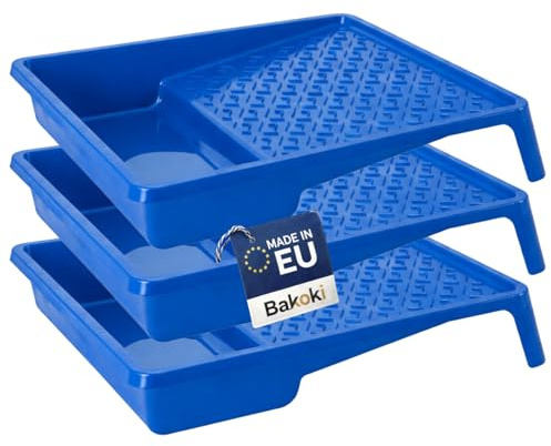 BAKOKI 3X Farbwannen 33x35cm, Lackierwanne für Wandfarbe, Farbschale Kunststoff Blau |Breite 33cm, Länge 35cm| Malerzubehör, Malerbedarf