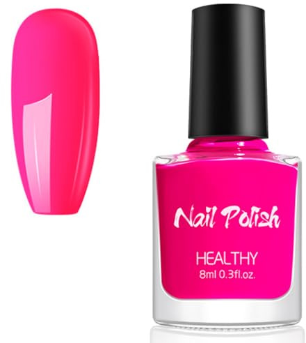 Neon Pink Nail Polish, Quick Dry Hot Pink Nail Varnish, Long Lasting Waterproof, Non-toxic No UV Needed Nail Varnish, DIY Manicure Art for Women Home Salon Beauty