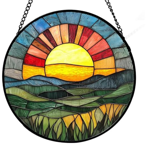 NonMiFyR Fensterbild Buntglas Fenster Hängedeko Ornament Wandkunst Dekoration Glas Modernes Wohndesign Einfache Montage für Geschenk Büro Zuhause, Mehrfarbig, 15x15cm