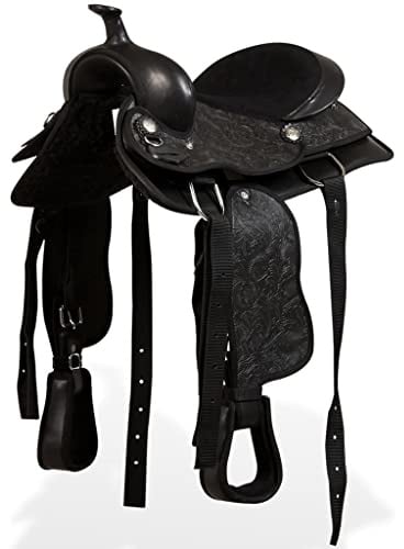 Ordellia Westernsattel aus Echtleder Schwarz 12 Zoll mit Halfter und Brustblatt, pferdesattel für Pony und Reiter, sattelgurt, steigbügel, Zaumzeug, ausritt und gelände mit Komfort und haltbarkeit