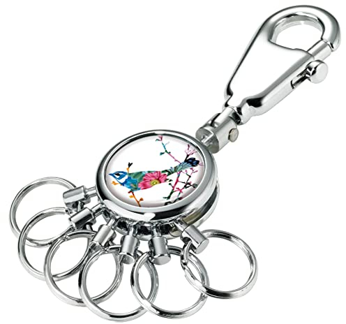 TROIKA BIRDIE SCHLÜSSELHALTER – #KYR01-A117 – rund, glänzend – Schlüsselanhänger - Karabinerhaken – 6 ausklinkbare Ringe - Schlüsselorganisation – filigranes Design – TROIKA-ORIGINAL