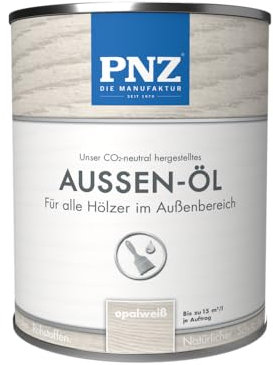PNZ Außen-Öl | Nachhaltig hergestellt mit regionalen Rohstoffen | Made in Germany | Holzdeck, Holz-Terrasse, Fenster, Türen, Gartenhäuser, Spielgeräte, Gebinde:0.75L, Farbe:opalweiß