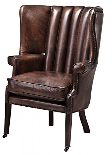 Casa Padrino Luxus Echtleder Ohrensessel Elegance Chesterfield Vintage Dunkelbraun - Sessel mit echtem Leder