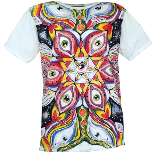 Mirror T-Shirt, Herren, Buddha Design, Happy Day/grau | 100% Baumwolle, normaler Schnitt, handgefertigter Siebdruck, ideal für Yoga und Partys, besonders weich und langlebig.