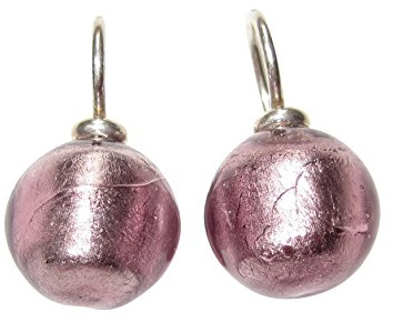 Ohr-Hänger Ohrringe Murano-Glas Perle lila 12 mm Durchmesser rund Sterling-Silber 925-er Goldschmiede-Arbeit Handarbeit Unikat edel Geschenk Fest