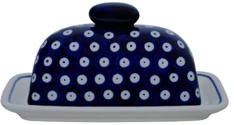 Unbekannt Bunzlauer Keramik Butterdose für 100-125g Kräuterbutter, 19,1x11.1x 8,6 cm, Dekor 42