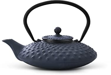 Bredemeijer Flache Blaue gusseiserne Teekanne 0.8 Liter Xilin mit Edelstahlfilter