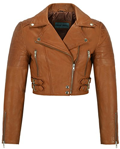Damen Lederjacke Kurz Body Rosa Rot Braun Weiß Slim Fit Kurz Biker Style Lammfell 5625 Gr. 36, hautfarben