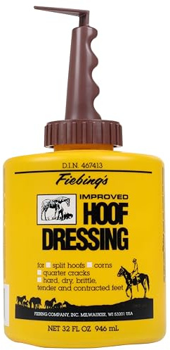 Fiebing's Hoof Oil for Horses with Mineral Oil (32 oz) - Hoof Dressing with Applicator Brush to Condition Dry, Split Hooves & Corns - Prevents Cracks, Splits & Contracted Feet with Semi Gloss Finish