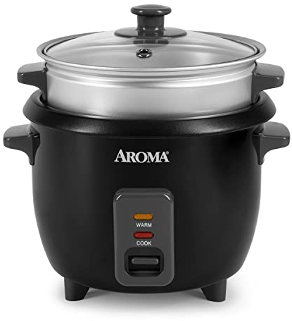 Aroma Housewares ARC-363-1NGB - Olla lenta para arroz, vaporizador de alimentos, olla multiusos, para 3 tazas de arroz sin cocinar o 6 tazas de arroz cocinado, color plateado