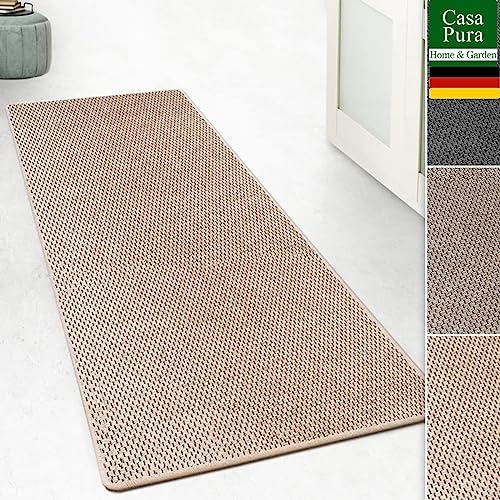 casa pura Teppich Läufer für Küche, Flur & Wohnraum - Teppichläufer auf Maß in Sisal Optik - Meterware - Flurteppich - Küchenläufer - Wohnzimmer Teppich (Kalkuta, Beige, 66x100cm (BxL))