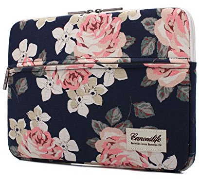 Canvaslife White Rose Patten Laptop Sleeve 14 inch 14.0 inch Laptop case Bag