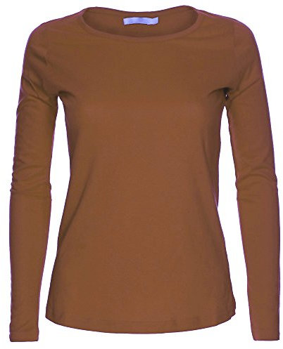 Ladies Womens Plain Stretchy Long Sleeve Round Neck Top UK Sizes 8-24 (Camel, 16-18)