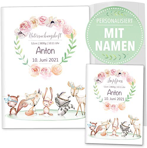 OLGS Personalisierbares U-Heft und Impfpasshüllen 3-teiliges Set Cute Boho Untersuchungsheft Hülle & Impfpasshülle mit Namen und Geburtsdatum (Uhefthüllen personalisiert, Freunde)