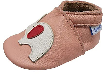 YIHAKIDS Krabbelschuhe Babyschuhe Lauflernschuhe Kleinkind Lederschuhe Hausschuhe Elefant Weiche Sohle Lernlaufschuhe (Size S, Pink, 0-6 Monate, 19/20 EU)