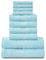 Lions Familien-Handtücher, 10-teiliges-Set, 100 % ägyptische Baumwolle, 4 x Gesicht, 4 x Hand, 2 x Badetuch, Premium Qualität, hoch wasserabsorbierendes Badzubehör, maschinenwaschbar, aquamarine, 544630
