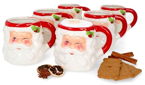 6er Set Kaffeebecher Santa I 480 ml I Christmas, X-Mas Time, Weihnachten I Gesicht vom Weihnachtsmann I Glühwein I Eierlikör I Punsch I Tasse I Pott I Steingut
