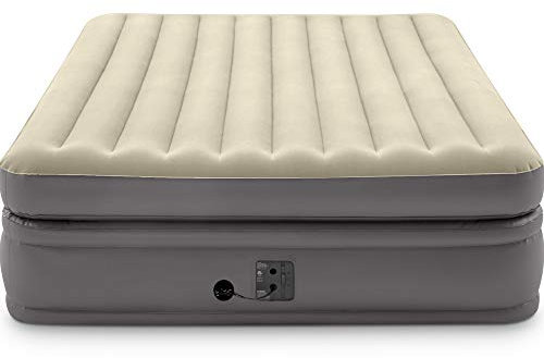 Intex 64163EP Komfort-erhöhte, tragbare Luftmatratze mit Fiber-Tech-Technologie und integrierter Luftpumpe, Queen