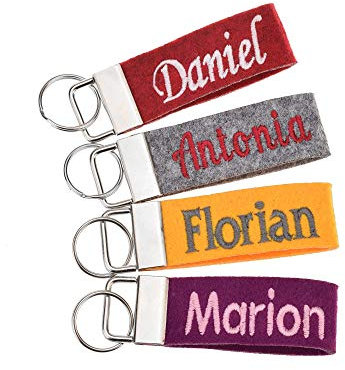 Schlüsselanhänger mit Text bestickt in 34 Filz-Farben - mit Text, personalisiert, Bestickung Name Wunschtext Schlüsselband