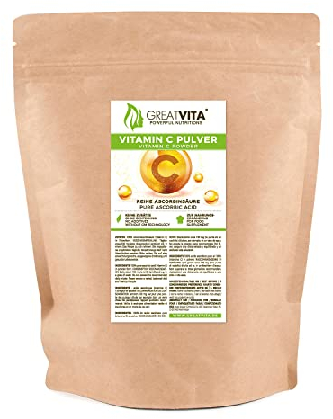 GreatVita Vitamin C Pulver 800g | Reine Ascorbinsäure ohne Zusätze | 100% gentechnikfrei, frei von Aromen & Farbstoffen | Premium Qualität für eine individuelle Dosierung