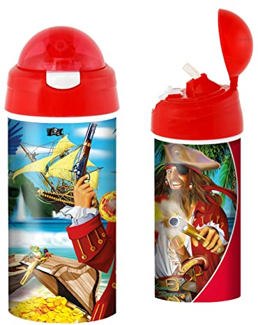3D LiveLife Gourde - L'île aux pirates de Deluxebase. Gourde plastique Nouveauté Lenticulaire 3D avec Paille. Gourde pour enfants 600 ml illustrations originales de l'artiste renommé Michael Searle