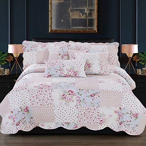 Double Cotton Bedding Reversible Patchwork Quilt Blanket Bed Sheet Printed Bedding Set - 100% Cotton 3Piece Comforter Set + 2 Pillow Sham (Meadow)