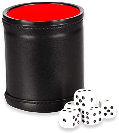 Yahtzee - Juego de vasos de dados con 5 dados de piel sintética profesional para jugar, Yahtzee, Casino, Farkle, regalos de fiesta, taza y juego de dados, juego de Yahtzee