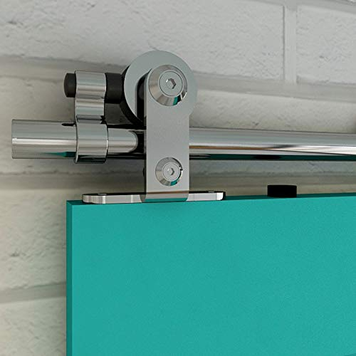 WOLFBIRD Schiebetürbeschläge Edelstahl 152cm Schiebeschiene Komplettes Rollschienenset Heavy Duty Stabil für einzelne Holztür (T-Form)