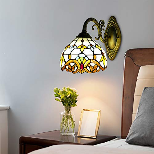 Fetcoi Lampe Wandleuchte E27 Retro Glasmalerei Lampenschirm Landhausstil Wandlampe Flurlampe Nachttischlampe