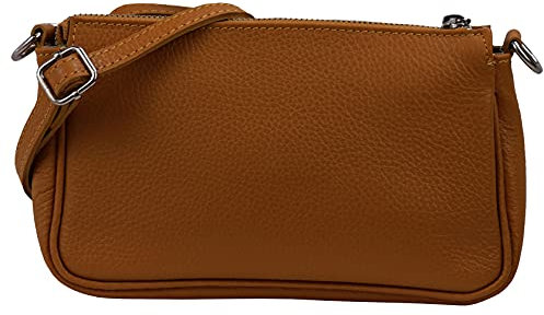 SH Leder Echtleder Schultertasche Umhängetasche Handtaschen Clutch kleine Tasche Abendtasche 23x13cm Jennie G323 (Dunkel Cognac)
