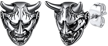 U7 Herren Ohrstecker mit Japanischer Maske Edelstahl Hannya Maske Ohrringe Dämon Samurai Prajna Ohrstecker Creolen Devil Mask Ohr Piercing Punk Rock Ear Studs Ohr Piercing Modeschmuck für Männer