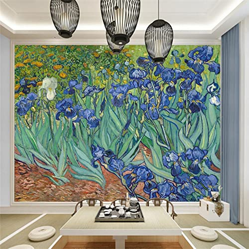 Benutzerdefinierte Größe 3D Fototapete Van Gogh Ölgemälde Iris Für Wohnzimmer Schlafzimmer Dekoration Wandbild Tapete 3D Moderne Kunst Tapete 3D 300Cm(W)×210Cm(H)