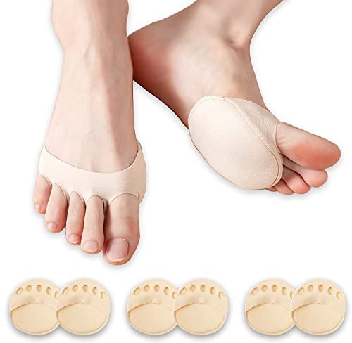 Feliciay 3 Paar Toe Topper Liner Socken, Wabenstoff Vorfußpolster für Frauen, Schwammkissen No Show Zehenlose Halbsocken für High Heels Sandalen Slingback (Hautfarbe)