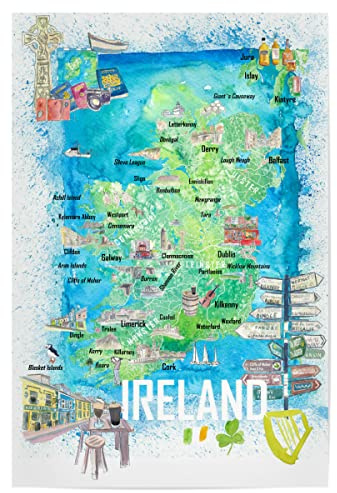 artboxONE Poster 30x20 cm Reise Ireland Illustrated Signpost Map - Bild Irland Wanderlust connemara Karte Cork Karte